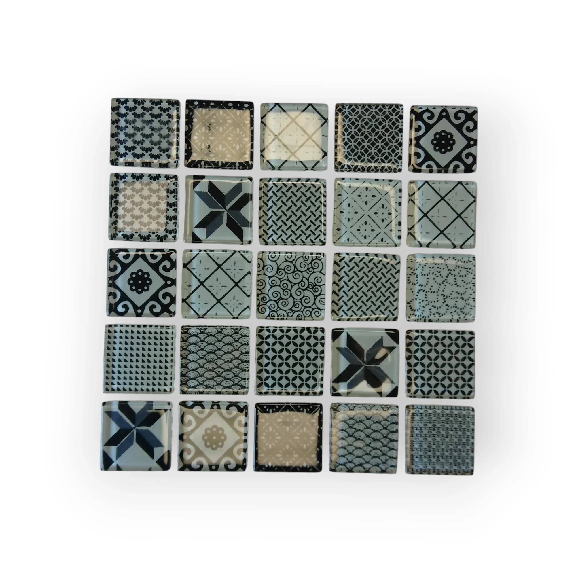 15x15 Sheet of Medium Black and White Assorted mosaic tiles