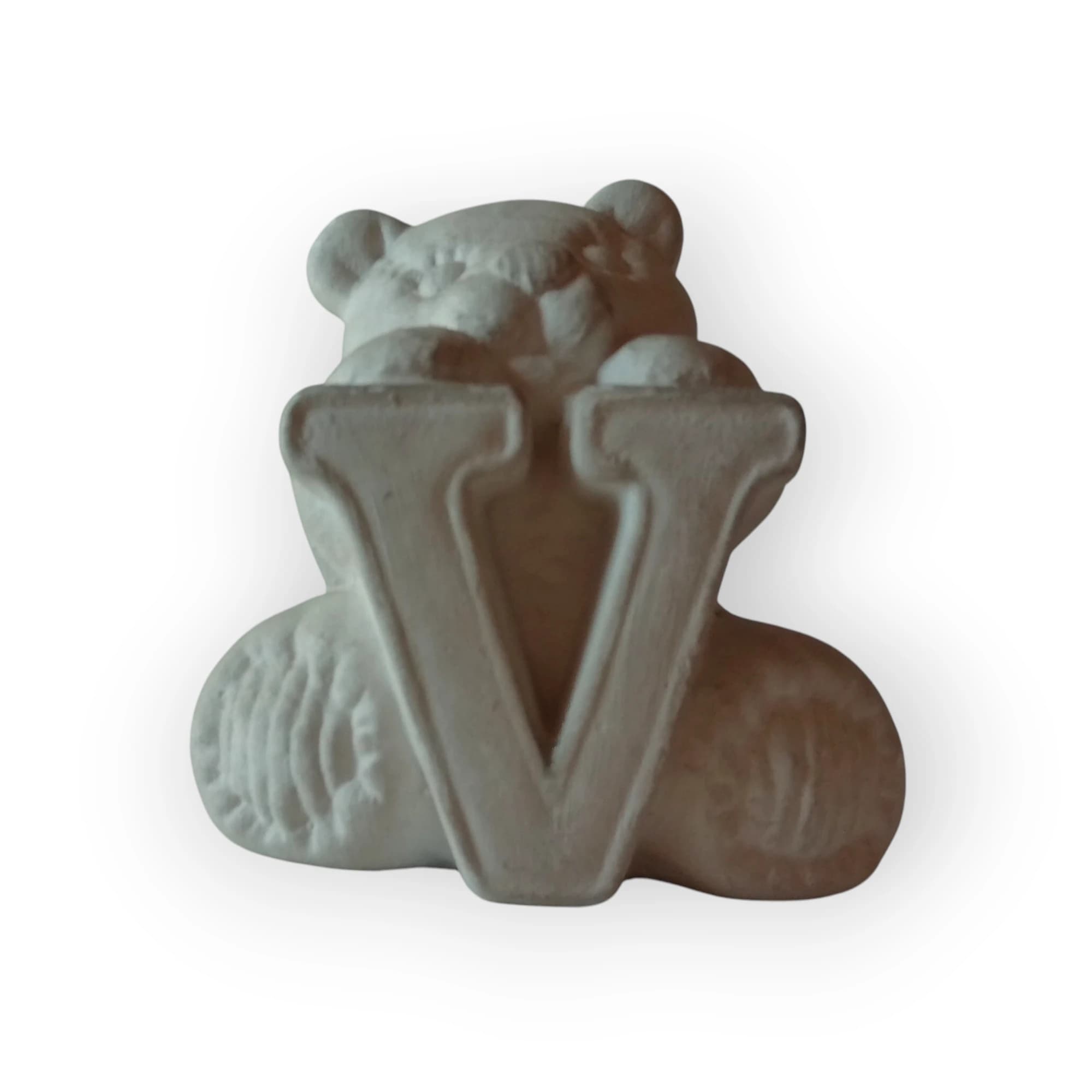 Ceramic Teddy Holding Letter V