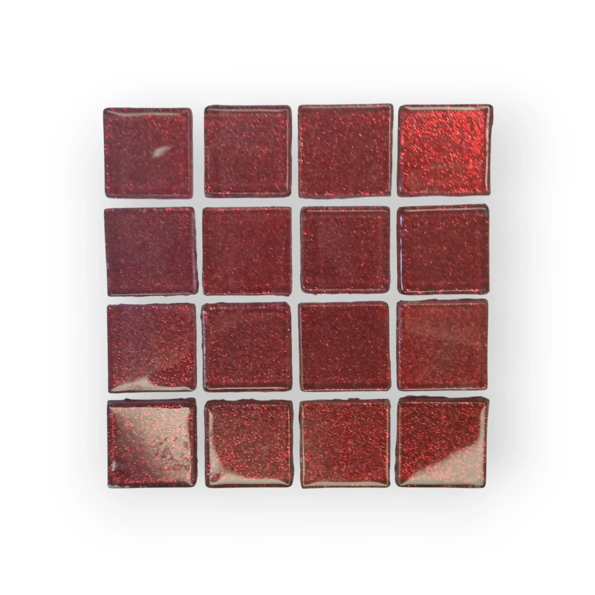 10x10 Sheet of Medium Shimmer Red mosaic tiles