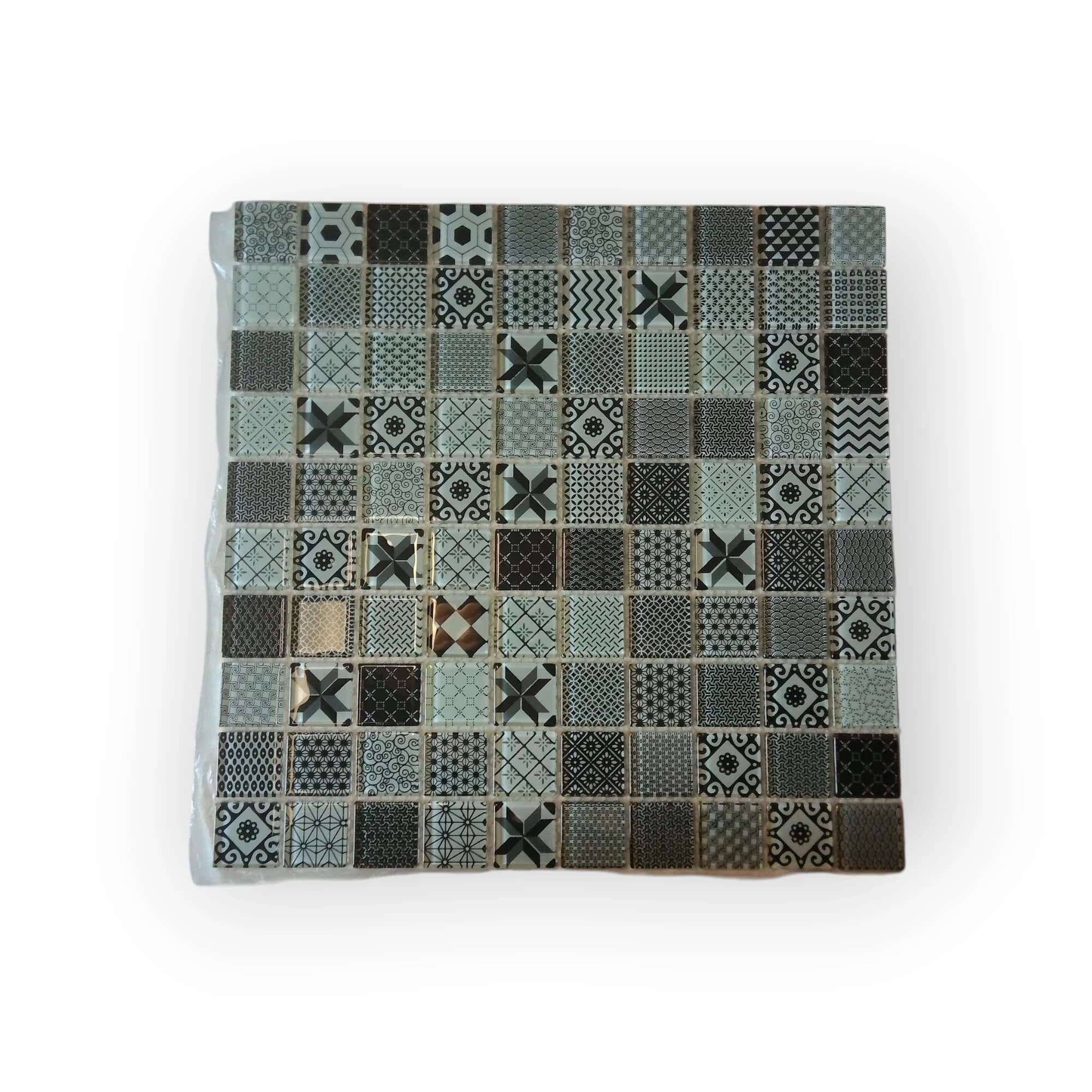 30x30 Sheet of Medium Black and White Assorted mosaic tiles