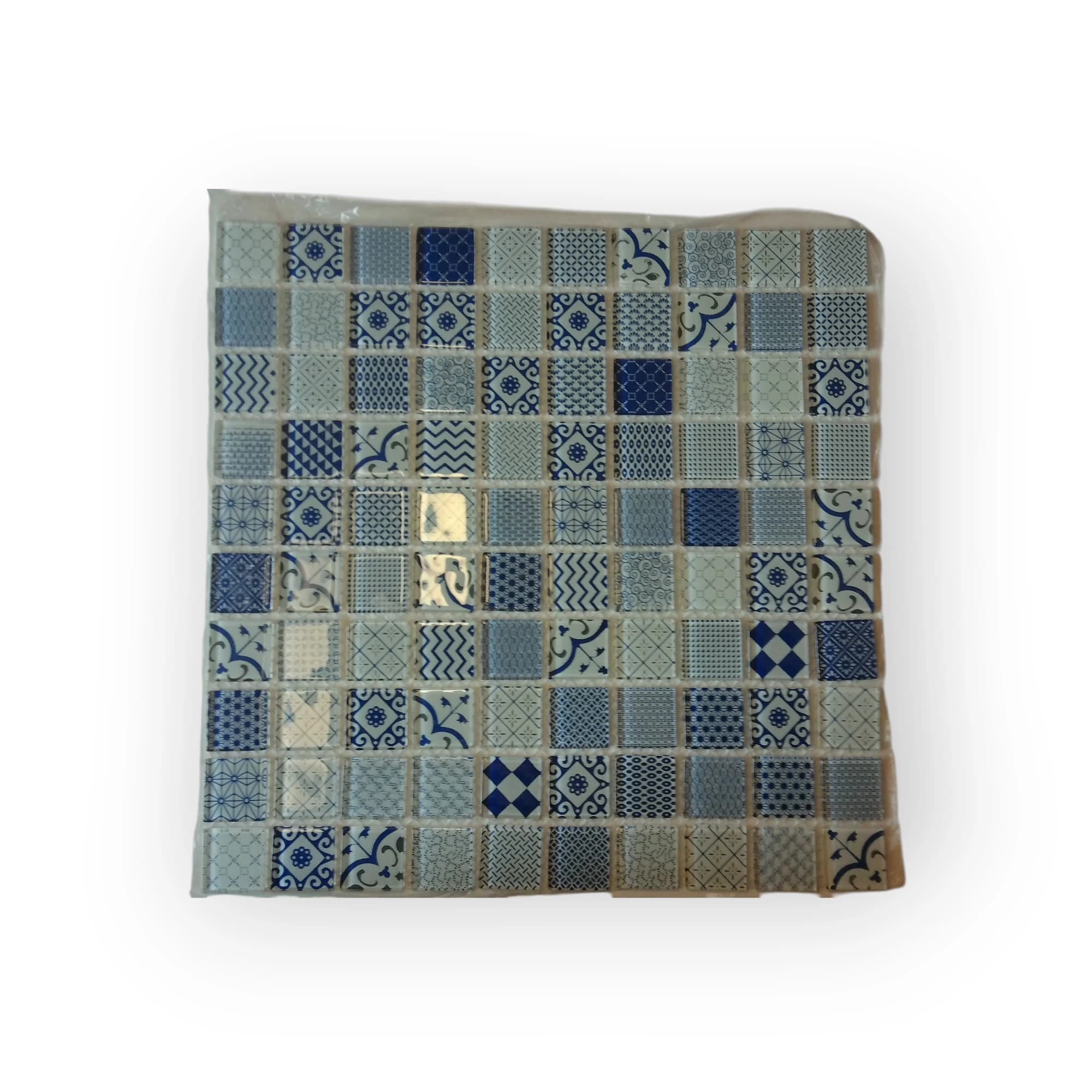 30x30 Sheet of Medium Blue White Assorted mosaic tiles