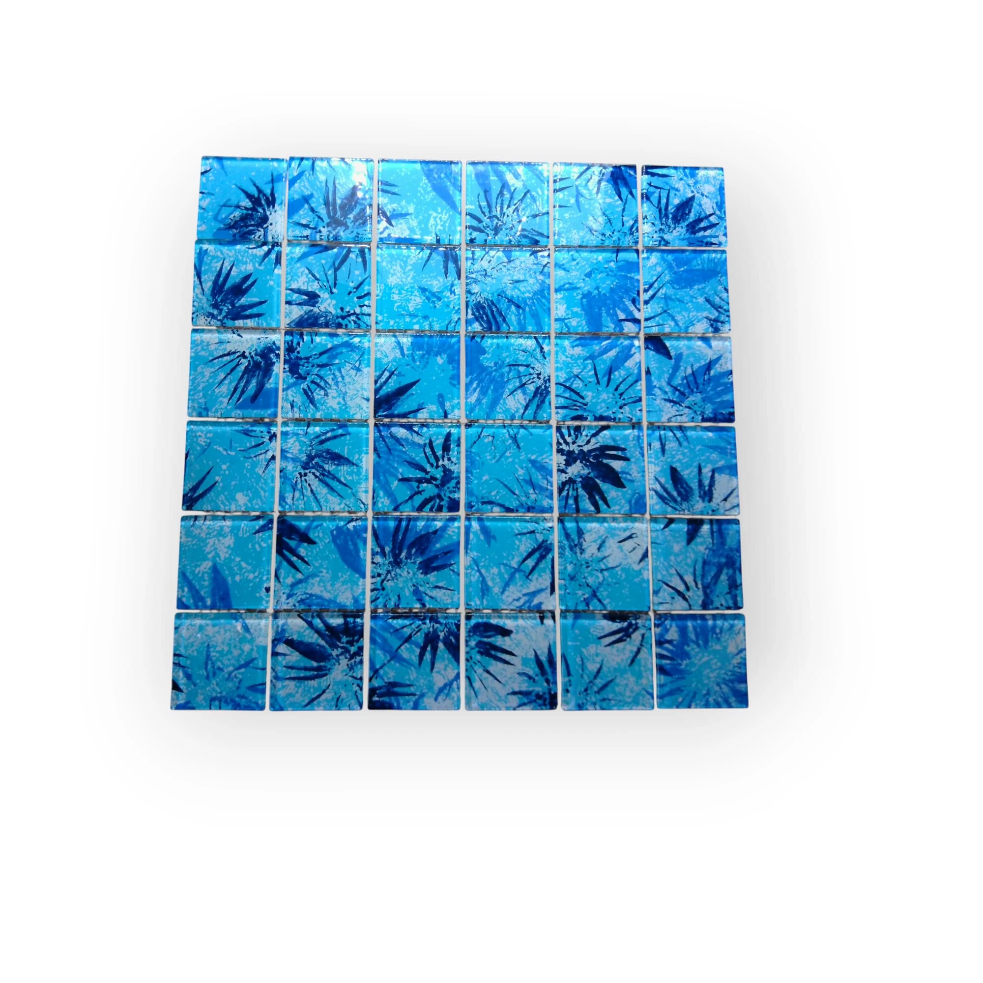 30x30 Sheet of Large Blue Flower mosaic tiles