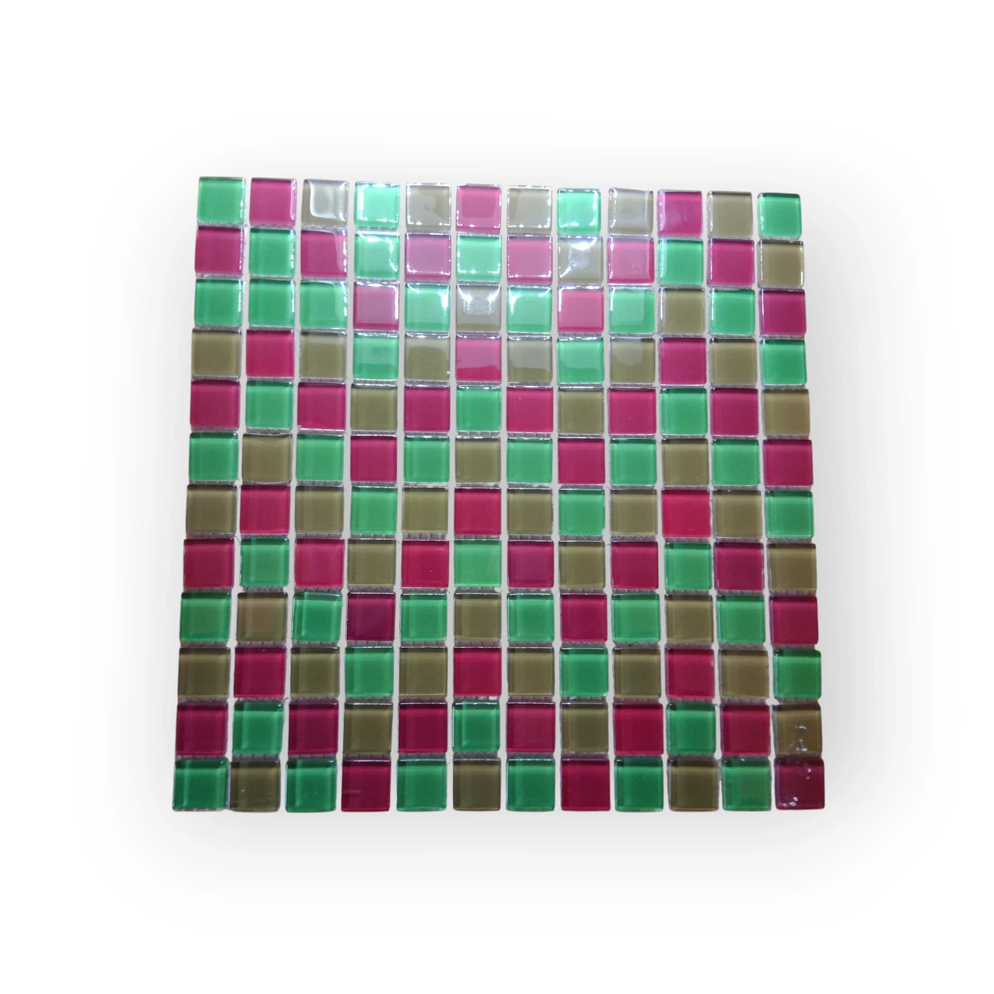 30x30 Sheet of Small Pink Gold Green Checkered mosaic tiles