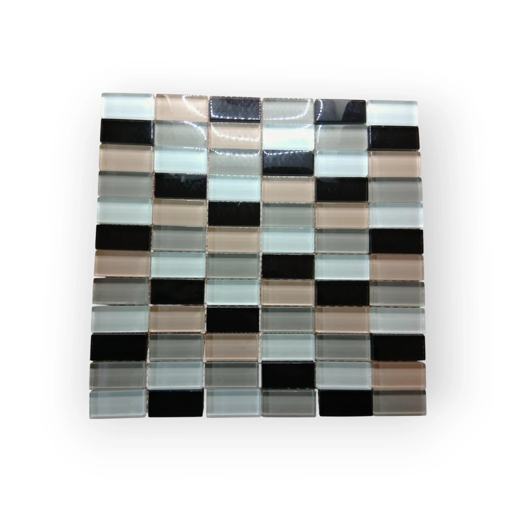 30x30 Sheet of Rectangular Black Brown Grey White glass tiles