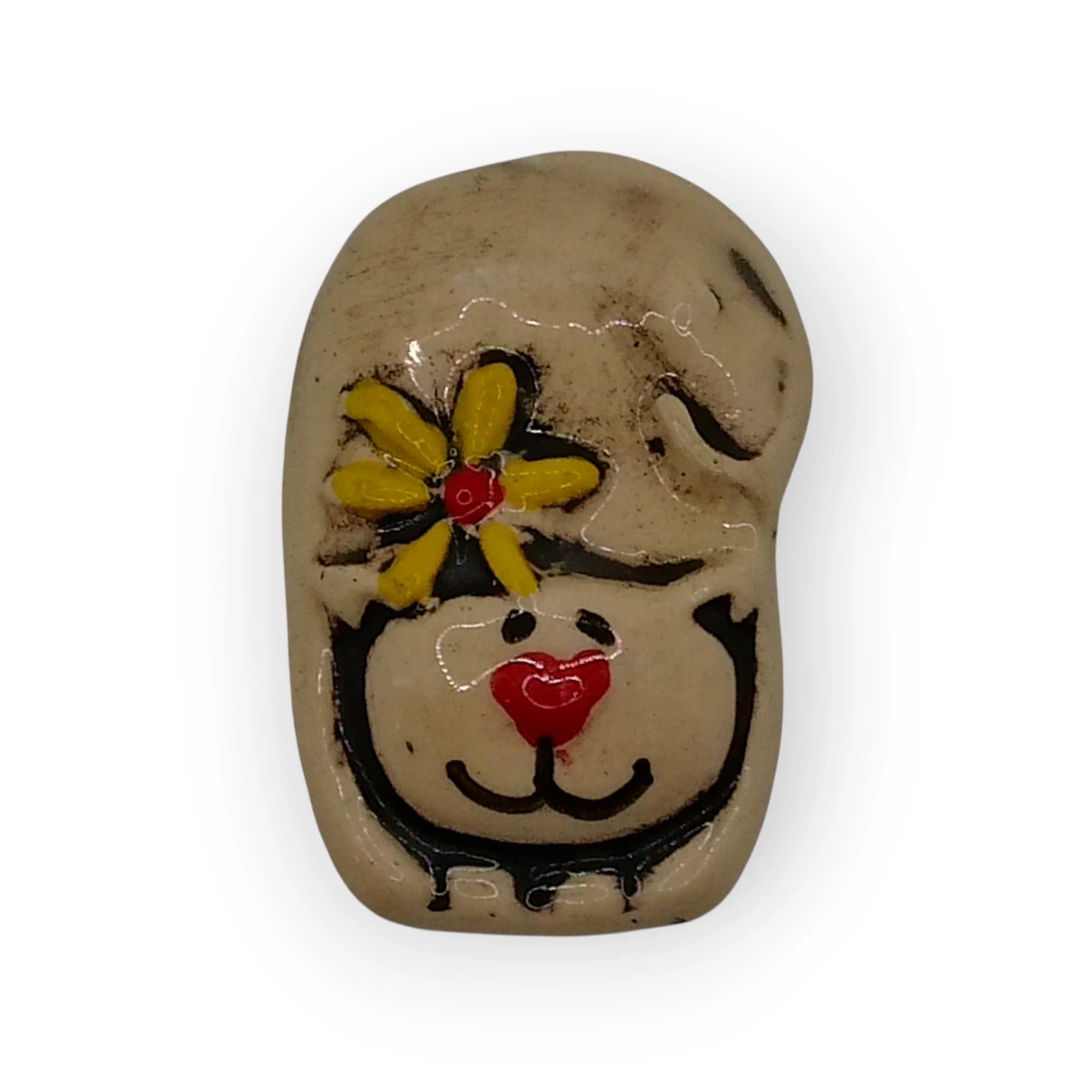 Pottery Glazed Cat With Sunflower