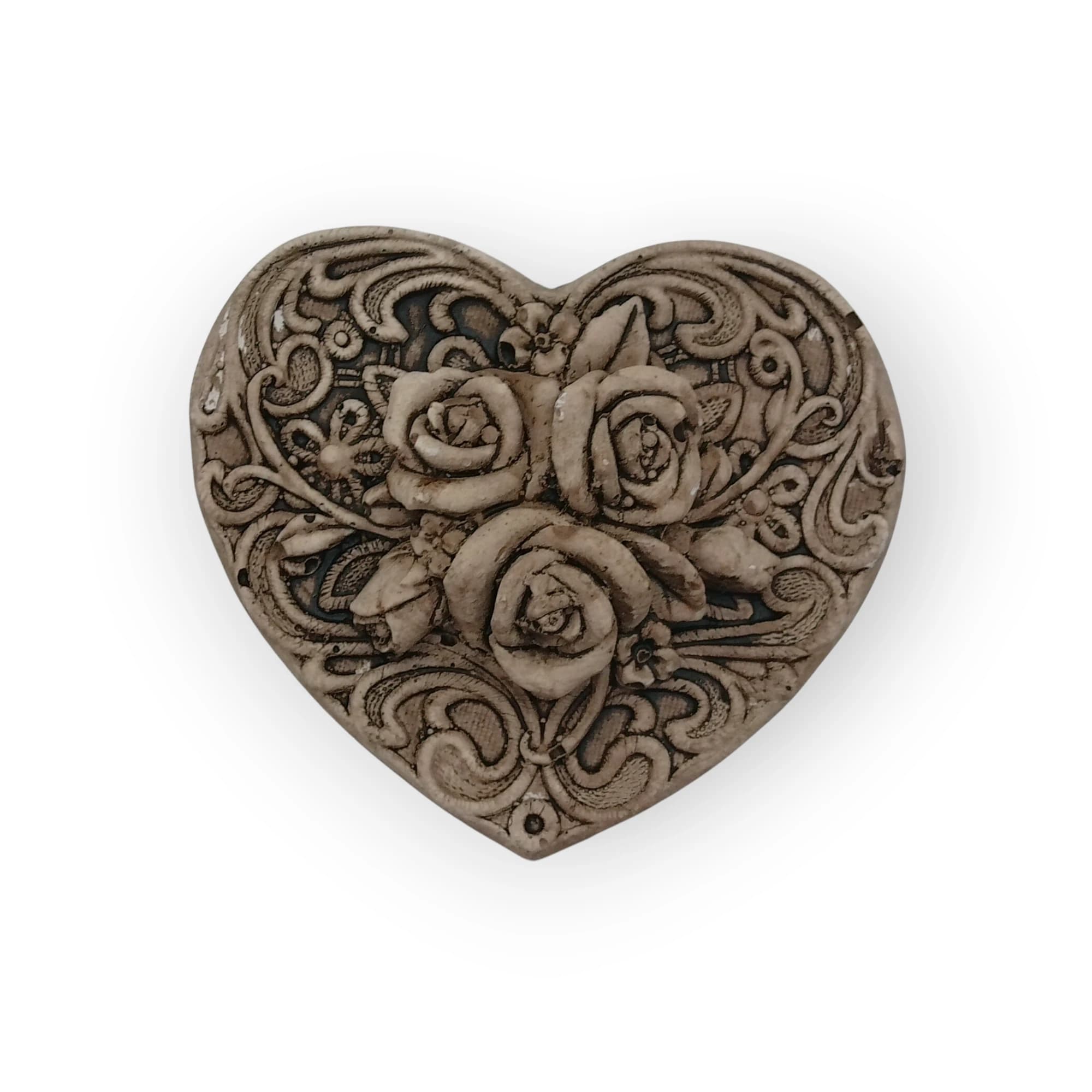 Pottery Large Heart with Three Roses