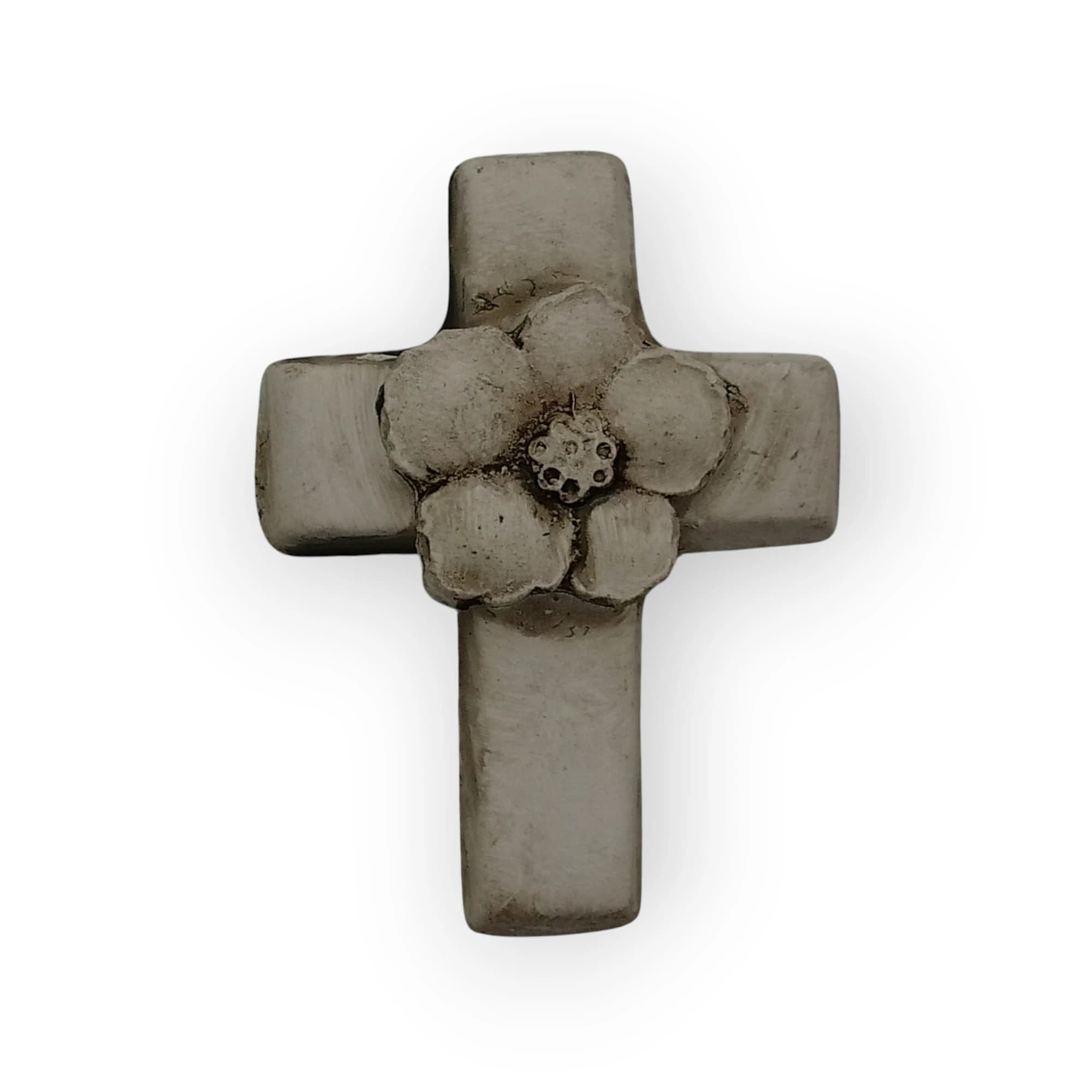 Pottery Small Cross With Flower In Centre