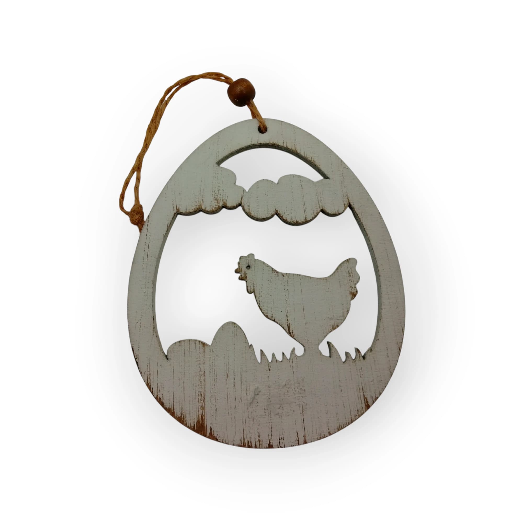 Wooden Chicken on a string painted
