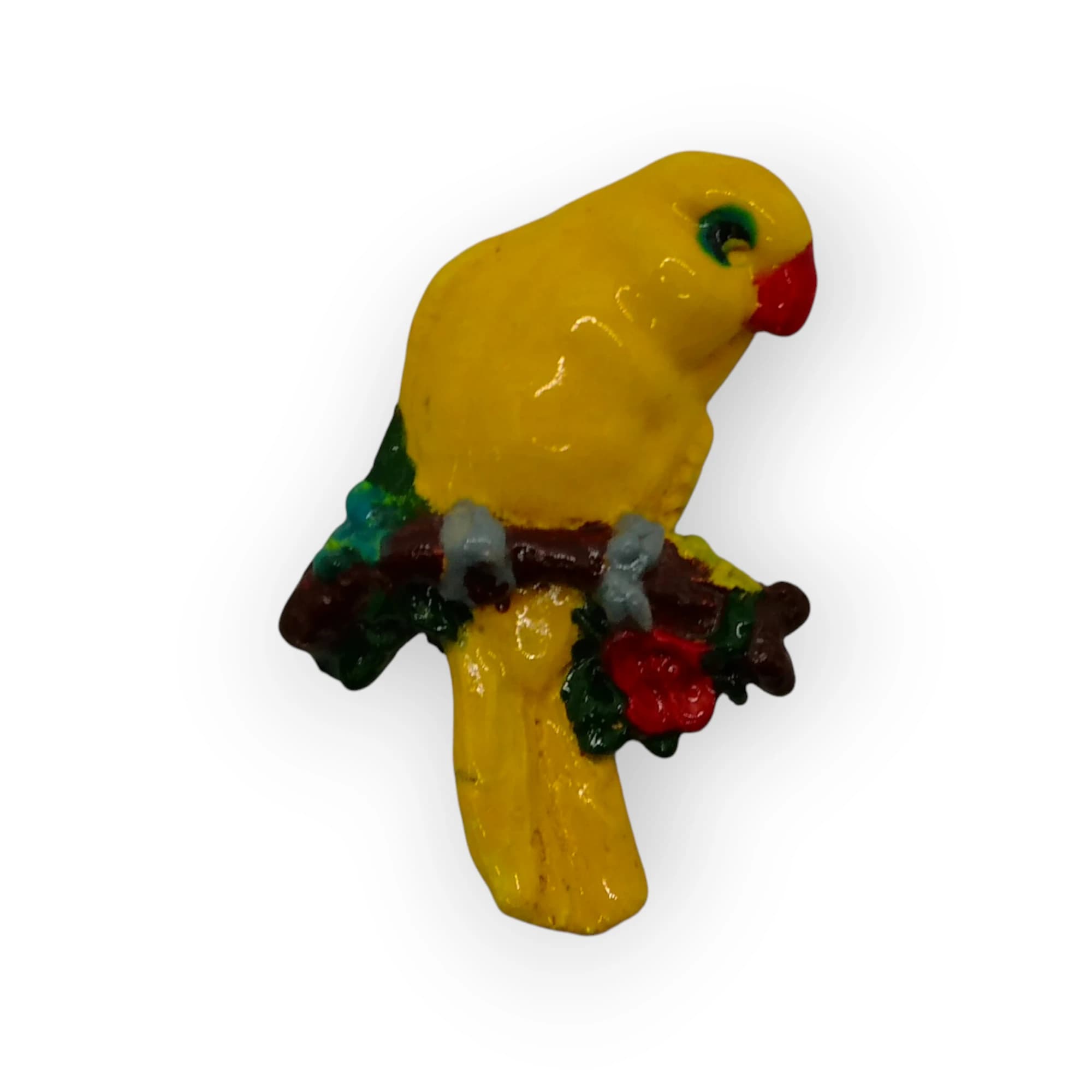Glazed Ceramic Bird On Branch Yellow