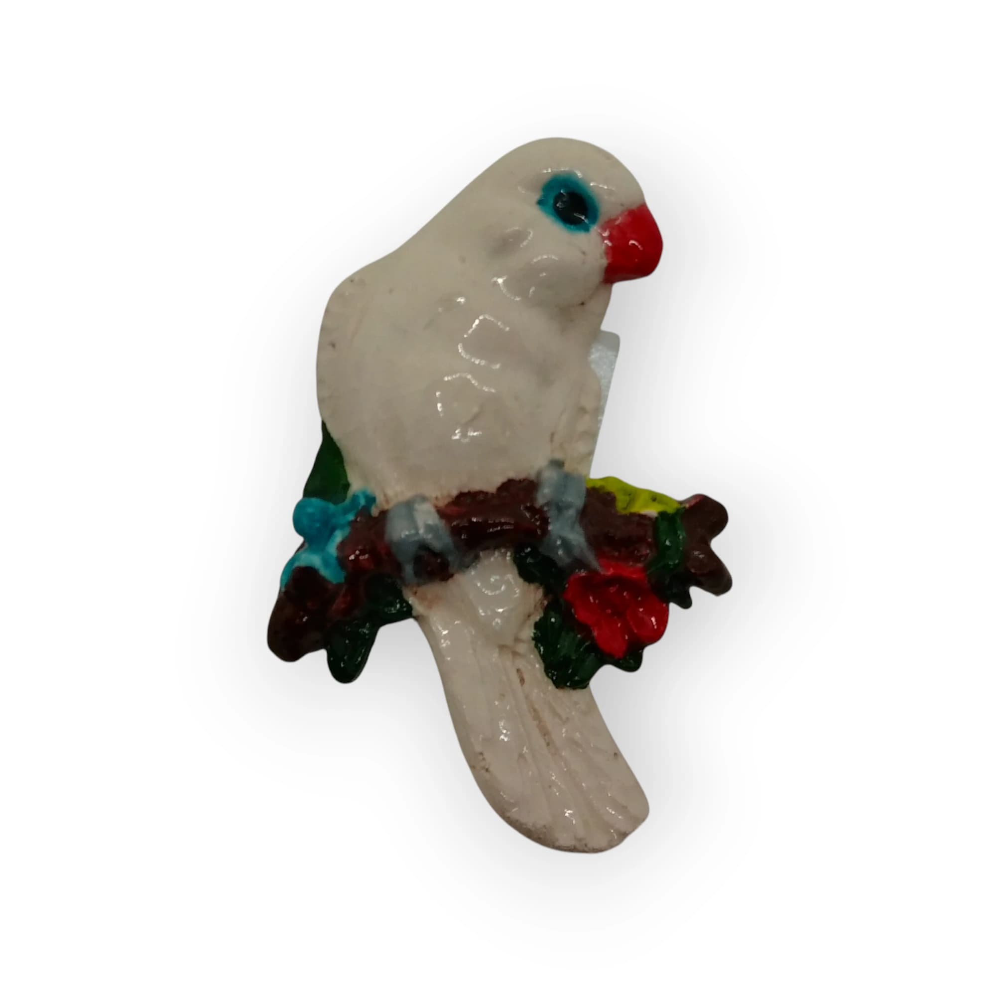 Glazed Ceramic Bird On Branch White
