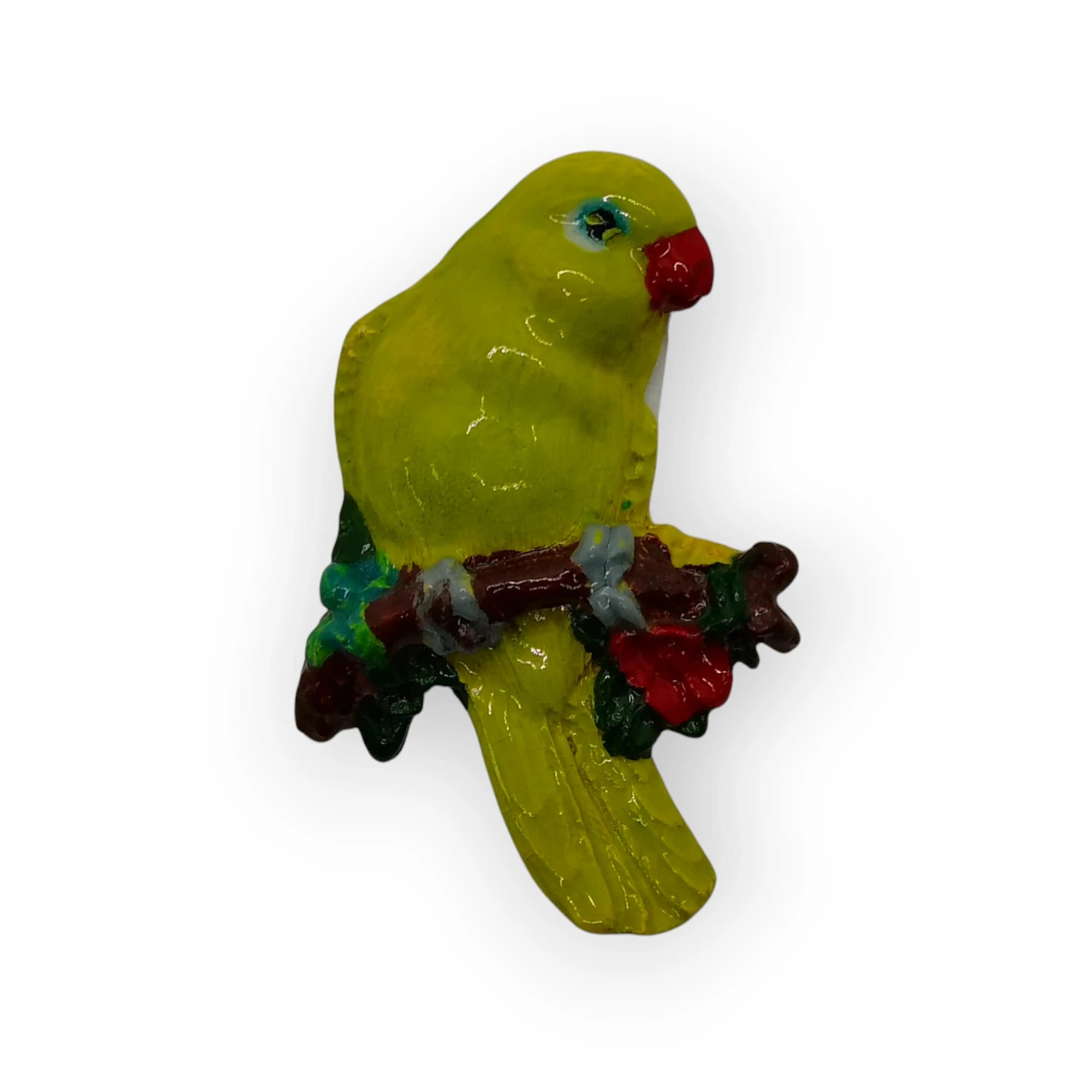 Glazed Ceramic Bird On Branch Green